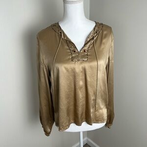 Kenar 100% Silk Gold Blouse w/ Beaded Embroidery